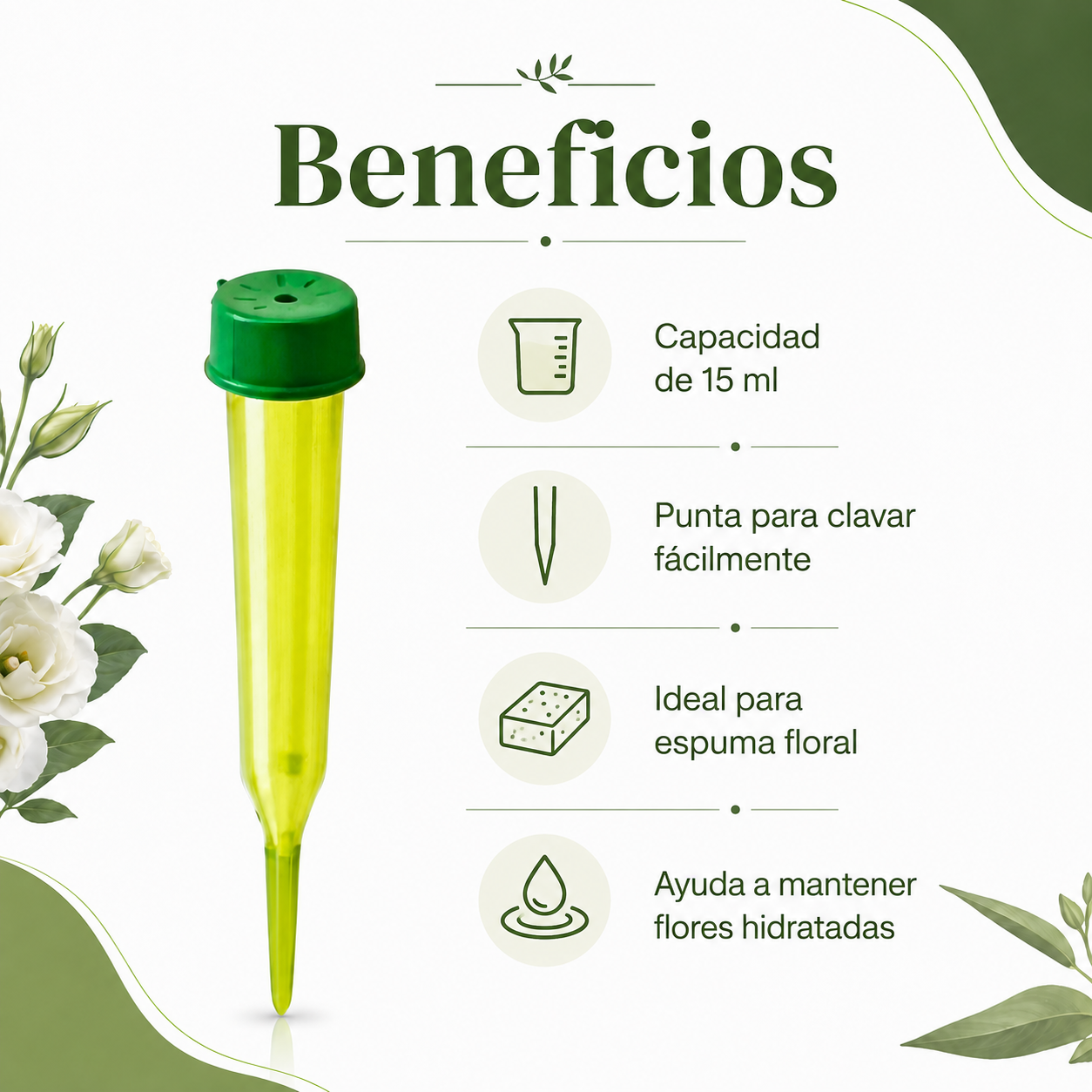 TUBO DE AGUA PARA FLORES CON PUNTA 50PZAS.
