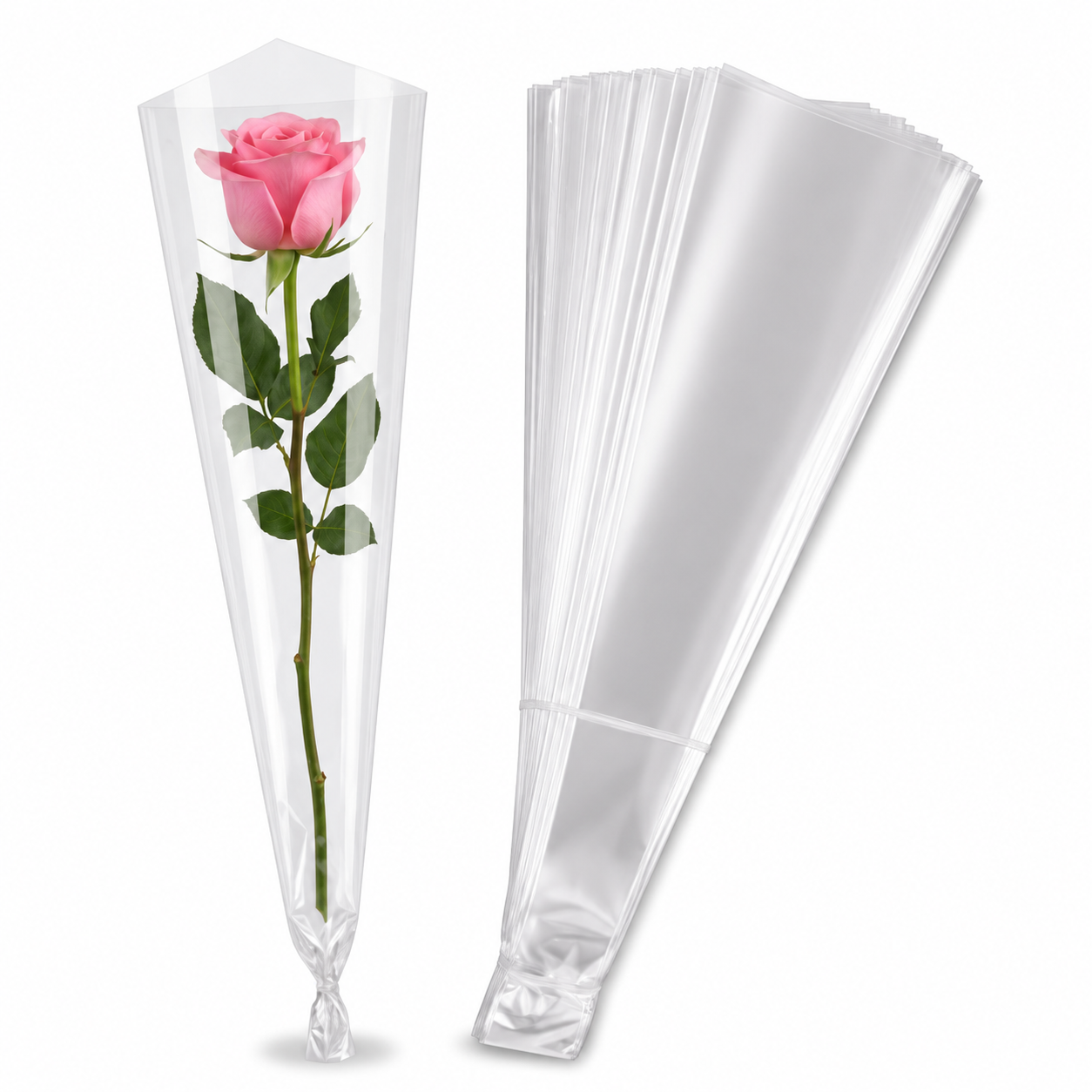 ENVOLTURA DE CELOFAN PARA 1 ROSA ( 100 PZAS )