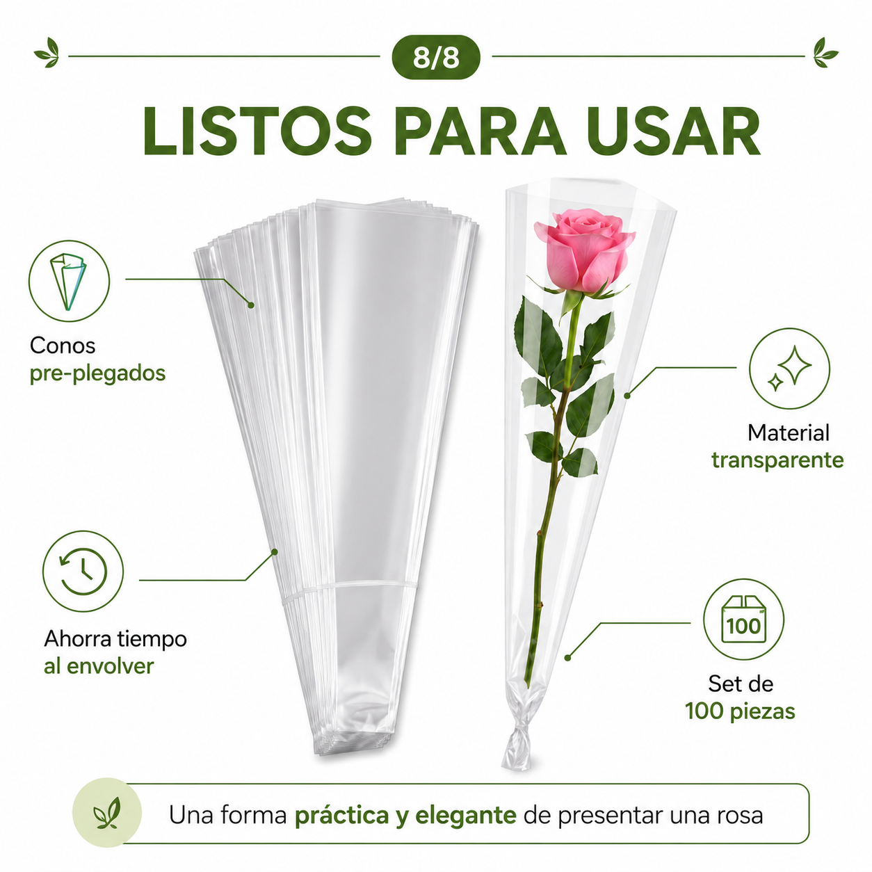 ENVOLTURA DE CELOFAN PARA 1 ROSA ( 100 PZAS )