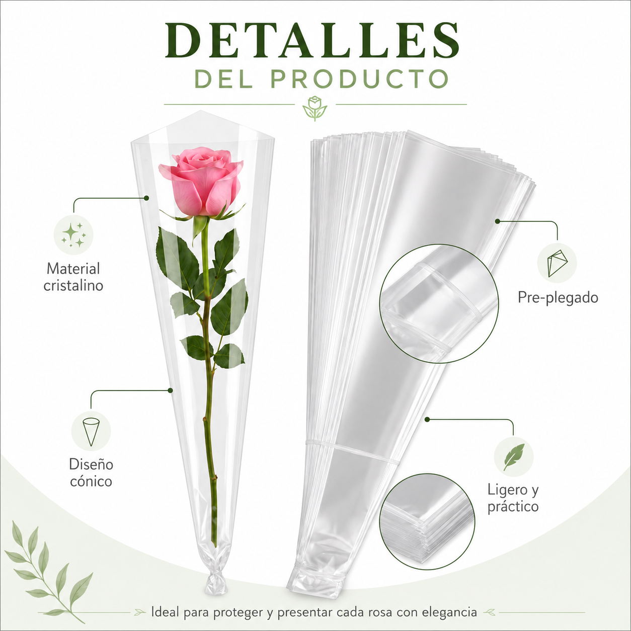 ENVOLTURA DE CELOFAN PARA 1 ROSA ( 100 PZAS )