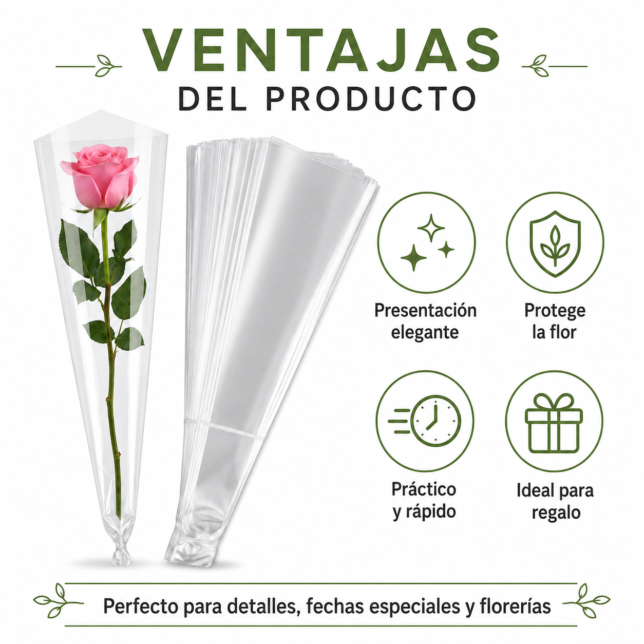 ENVOLTURA DE CELOFAN PARA 1 ROSA ( 100 PZAS )