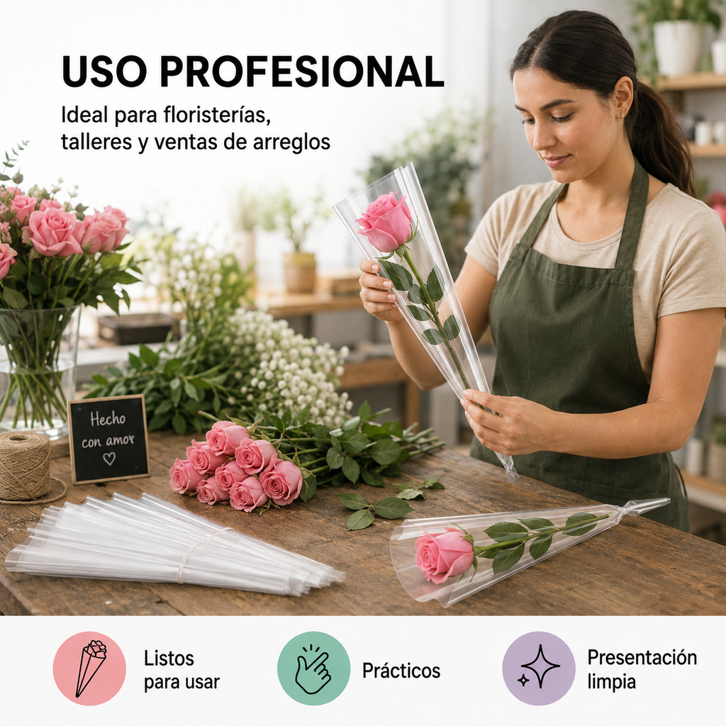 ENVOLTURA DE CELOFAN PARA 1 ROSA ( 100 PZAS )