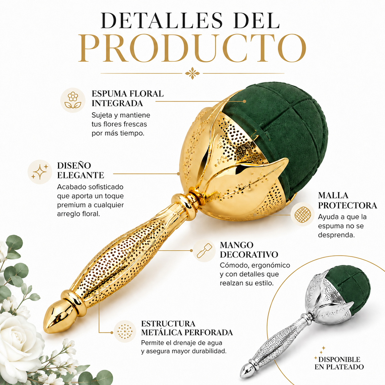 PORTA RAMOS ELEGANT OASIS PLATA Y ORO