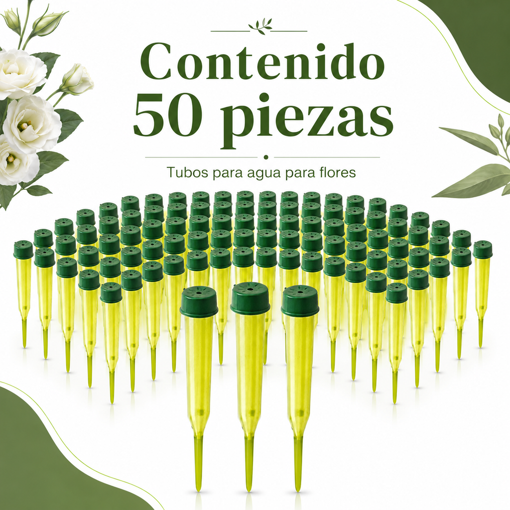 TUBO DE AGUA PARA FLORES CON PUNTA 50PZAS.