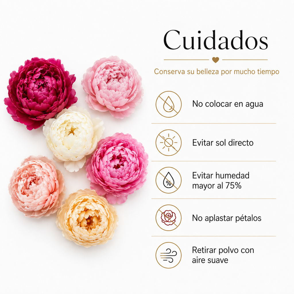 PEONÍAS NATURALES PRESERVADAS ( FLOR ETERNA ) 6 PIEZAS
