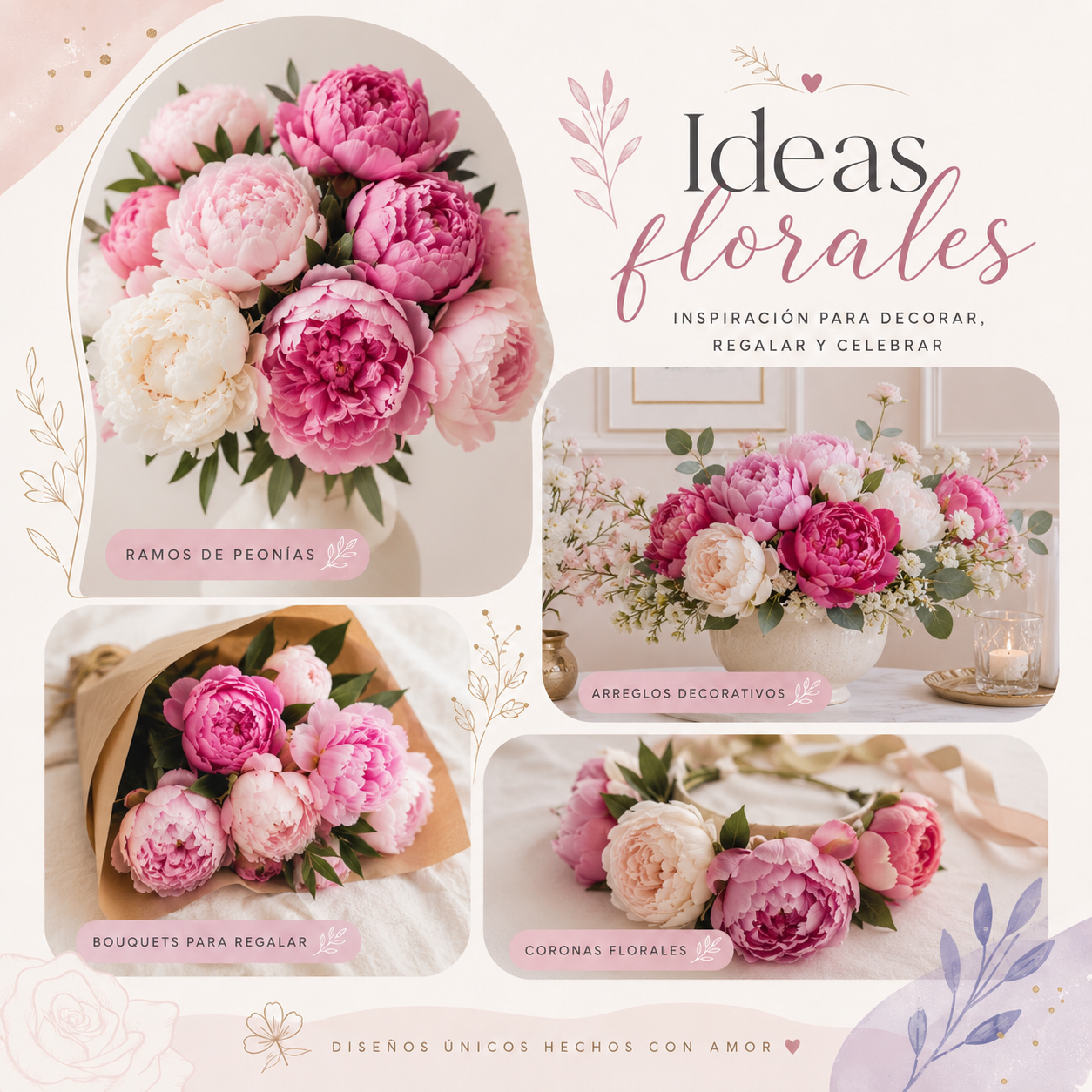 PEONÍAS NATURALES PRESERVADAS ( FLOR ETERNA ) 6 PIEZAS